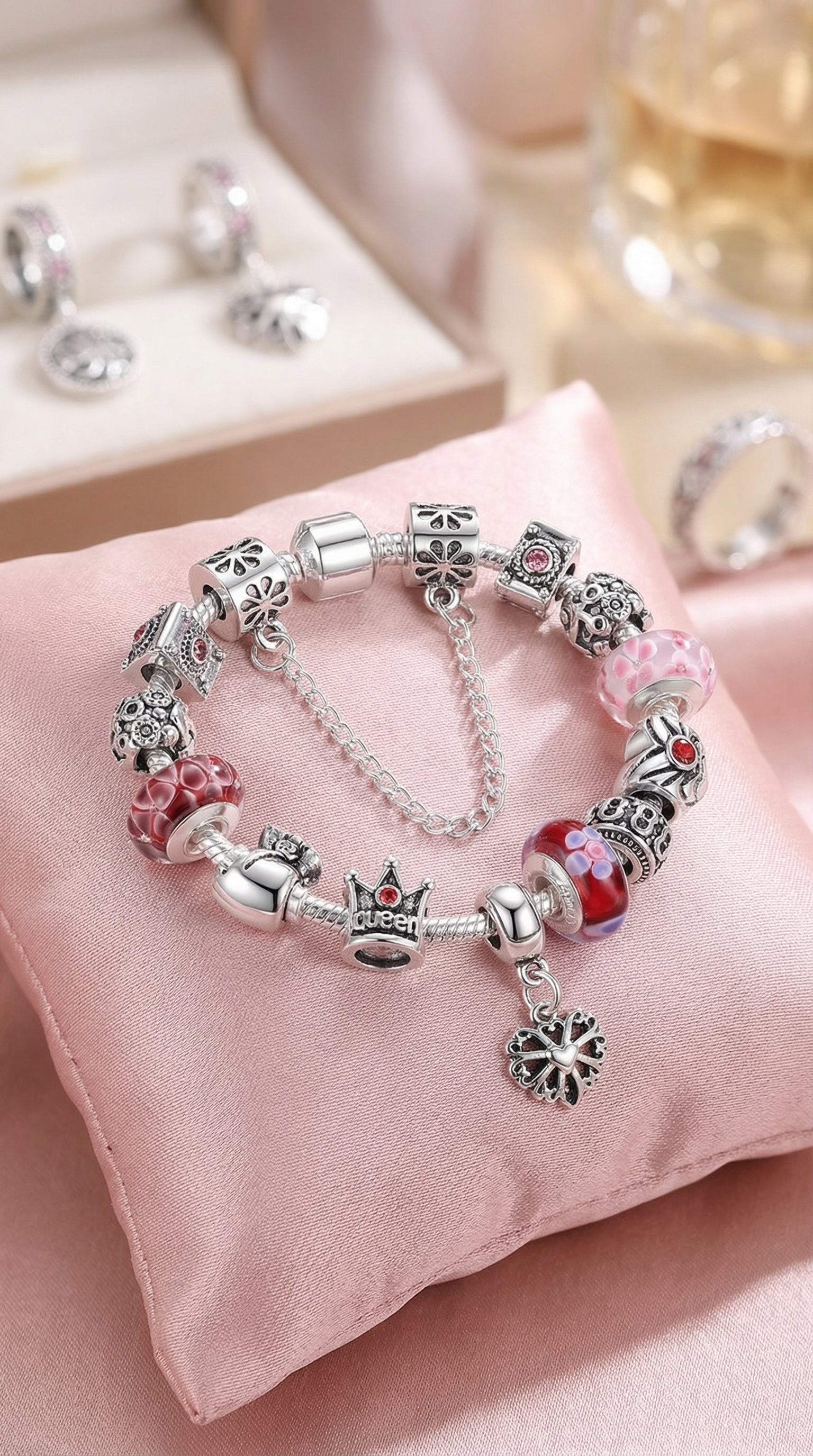 Jewelry Silver Charms Bracelet & Bangles With Queen Crown Beads Bracelet for Women
