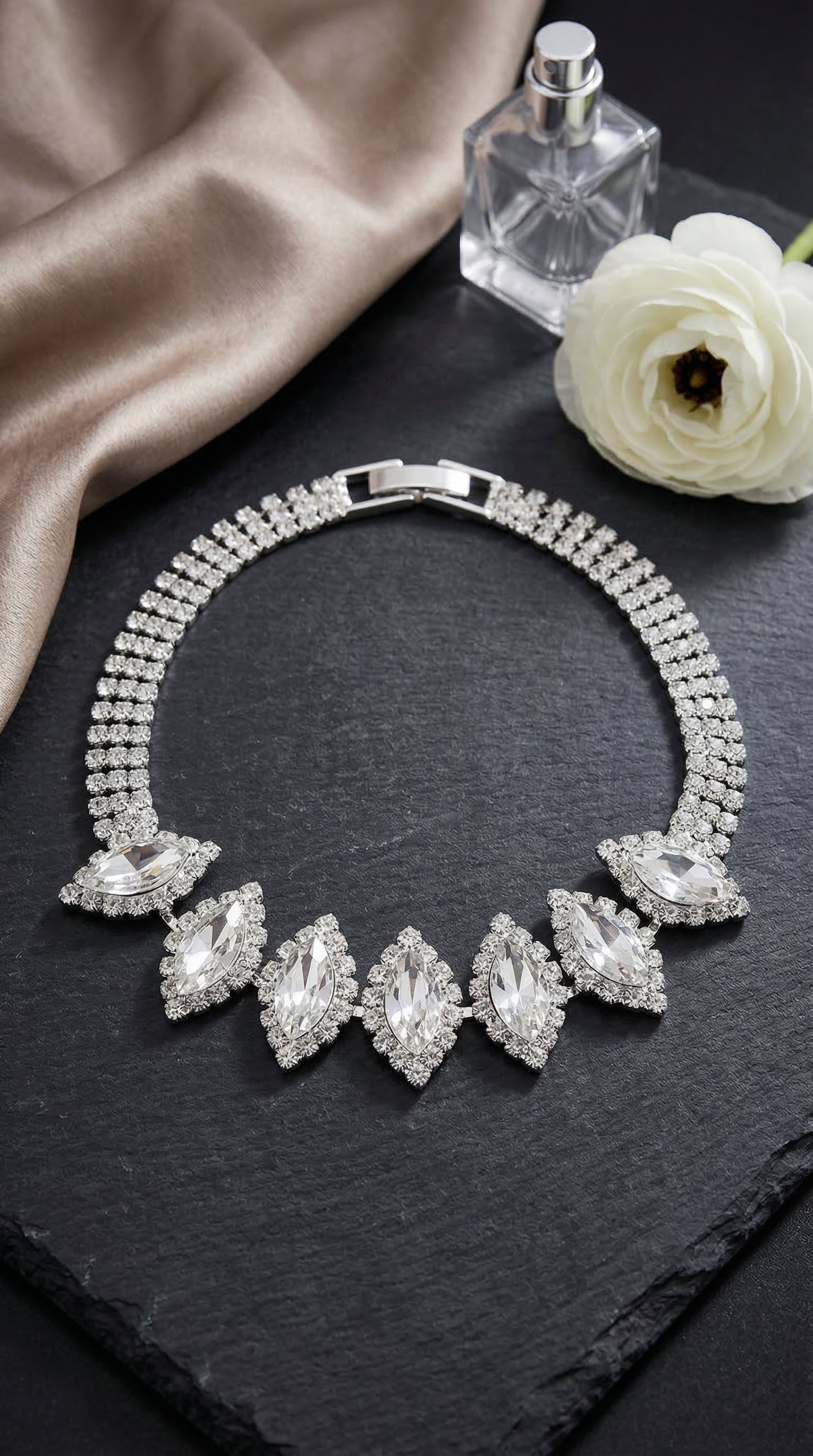 Bridal White Crystal Floral Jewelry Set