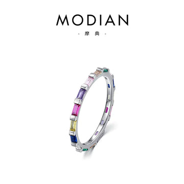 Geometric Rainbow Full Diamond Stackable Silver Ring