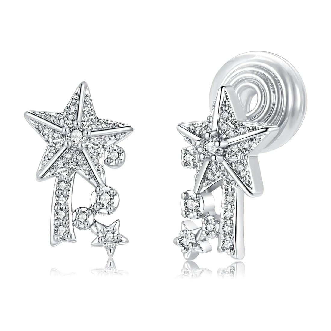 Dlknp Silver Clip on Earrings for Women Star Shaped Clip-on Earrings with Cubic Zirconia Hypoallergenic Non Pierced Earrings Jewellery