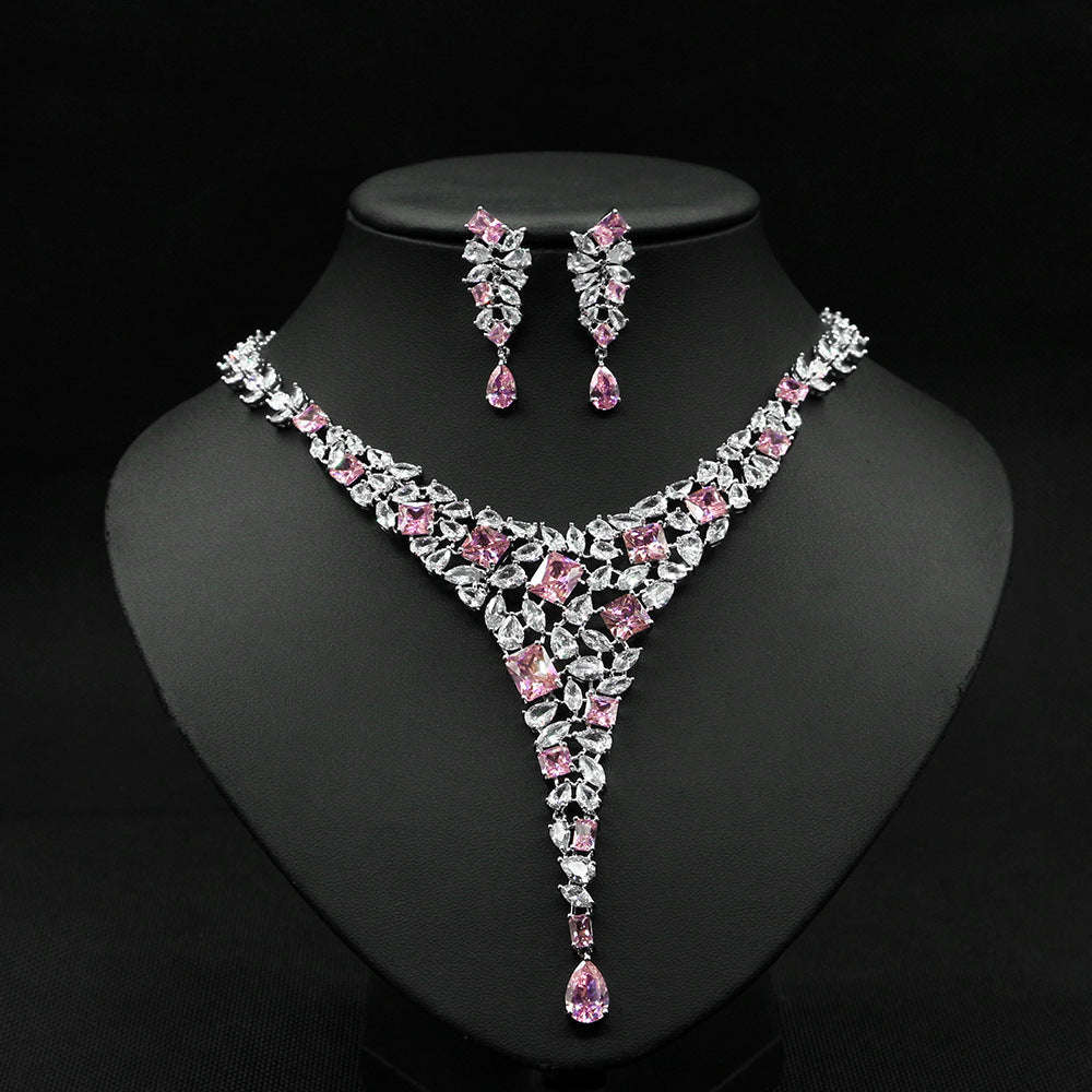 Colorful Zircon Necklace Set Wedding Dress Wedding Earring Accessories LaDidier Jewelry