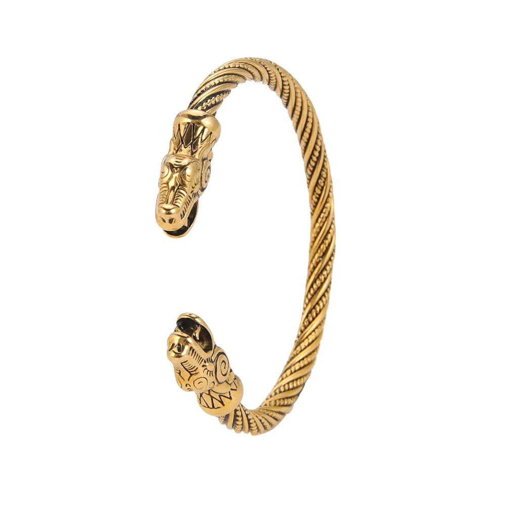 kkjoy Stainless Steel Viking Bracelet for Men Dragon Head Screw Cuff Bangle Norse Biker Amulet Nordic Pirates Arm Ring Wristband Jewellery