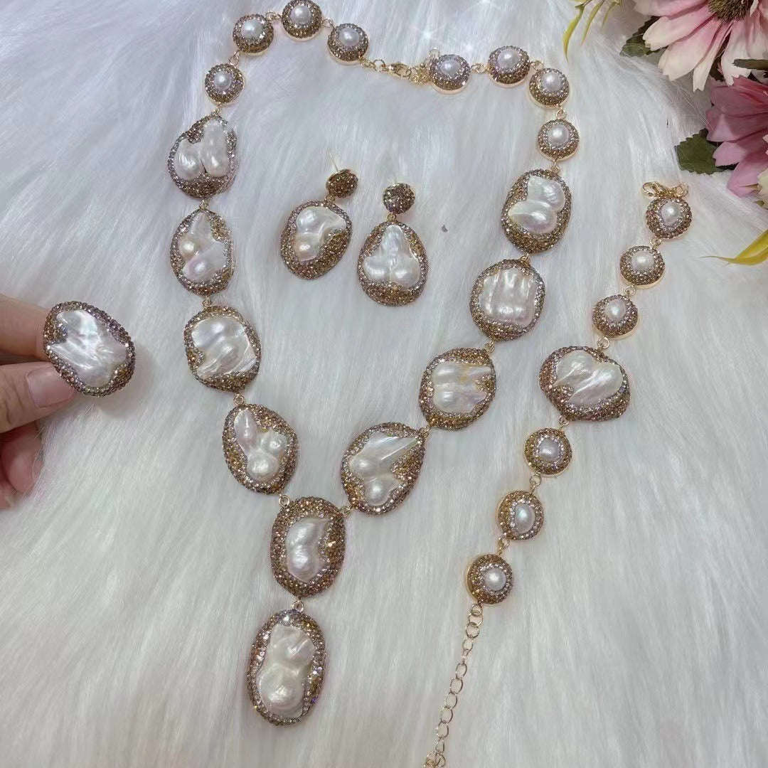 Pearl Necklace Ring Suit Bride Ornament LaDidier Jewelry