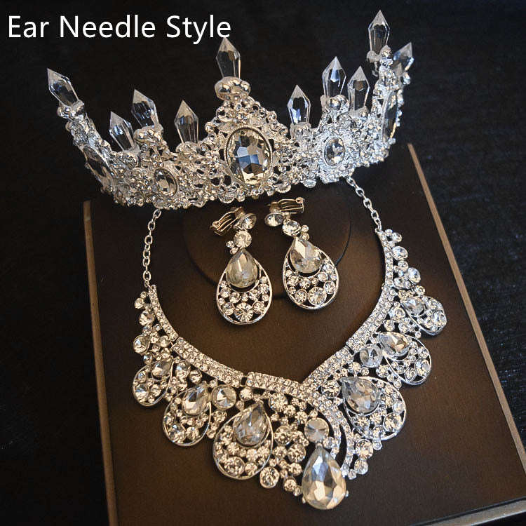 Bridal Headdress Flowers Wedding Hair Accessories Accessories Crown Necklace Earrings Three-piece Set Wedding Accessories LaDidier Jewelry