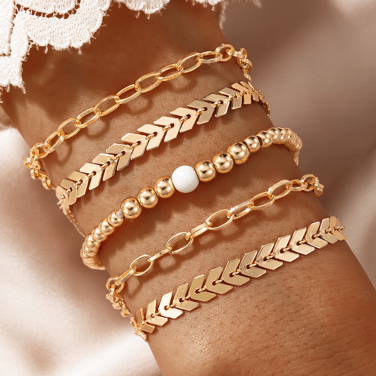 Boho Style Flower Starfish Buckle Circle Bracelet Set