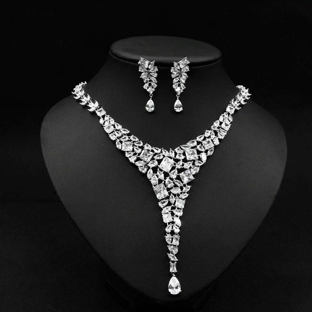 Colorful Zircon Necklace Set Wedding Dress Wedding Earring Accessories LaDidier Jewelry