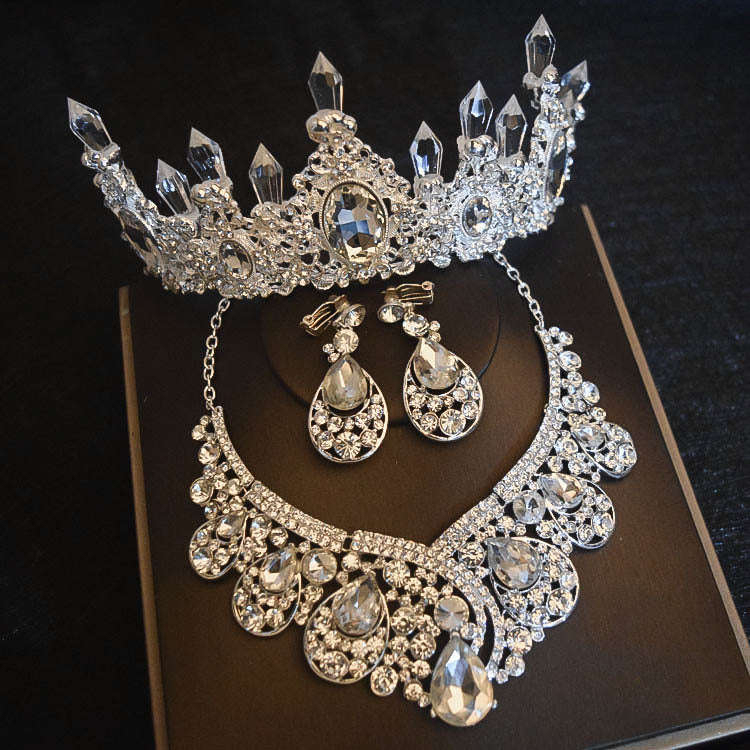 Bridal Headdress Flowers Wedding Hair Accessories Accessories Crown Necklace Earrings Three-piece Set Wedding Accessories LaDidier Jewelry