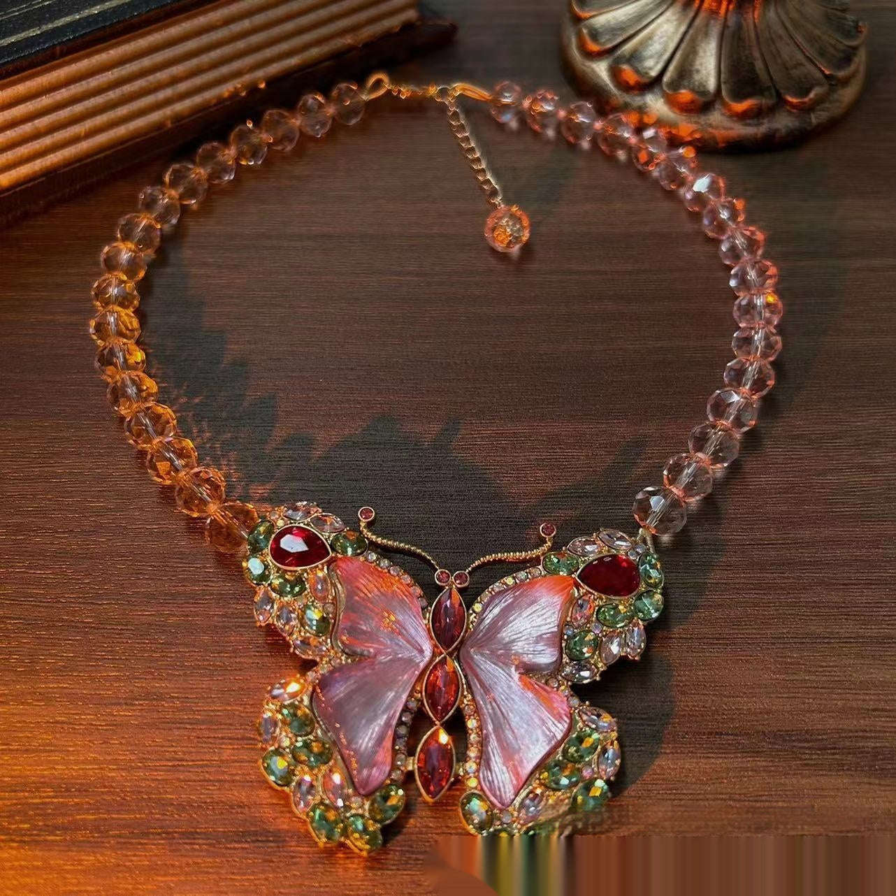 Butterfly Rhinestone Sweet Brooch Necklace Suit LaDidier Jewelry
