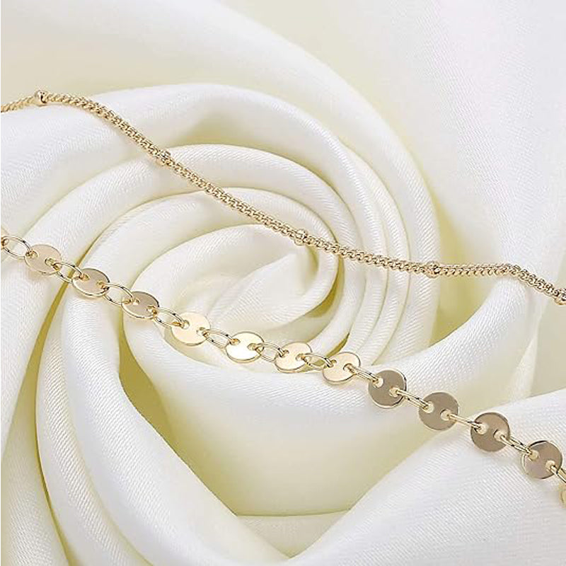 Dainty Gold Bracelets For Women, 14K Gold Filled Adjustable Layered Bracelet Cute Oval Chain Bar Gold Bracelets For Women Jewelry