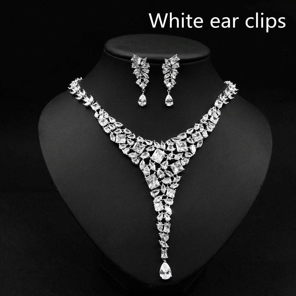 Colorful Zircon Necklace Set Wedding Dress Wedding Earring Accessories LaDidier Jewelry