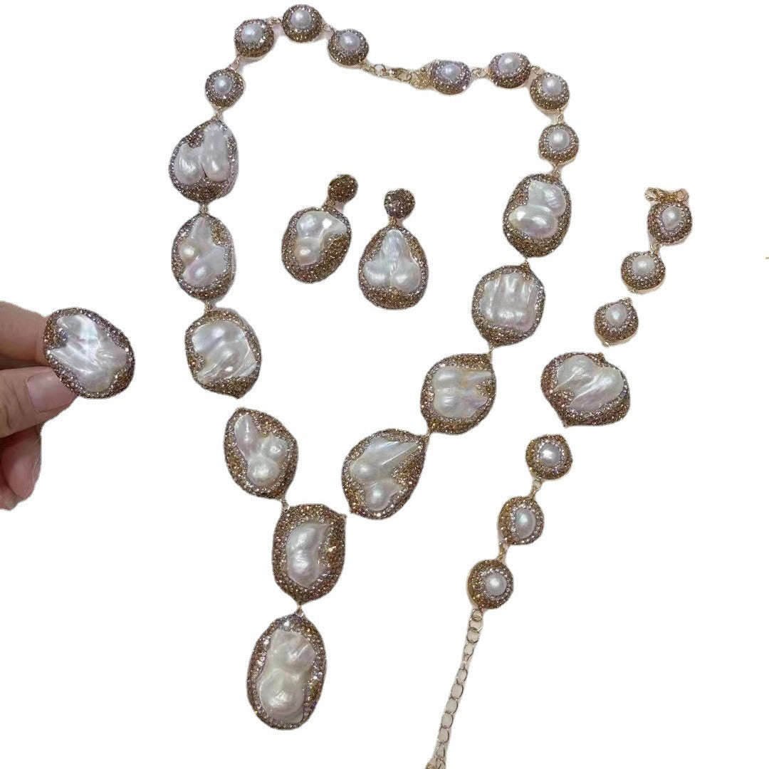Pearl Necklace Ring Suit Bride Ornament LaDidier Jewelry