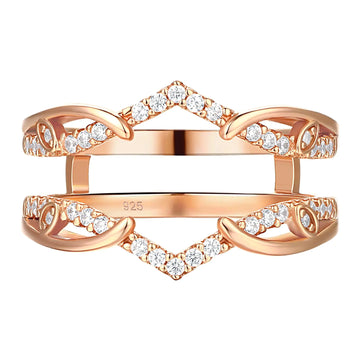 Blongme Rose Gold Plated Ring Enhancers for Engagement Ring Adjustable Stackable Rings Guard 925 Sterling Silver AAAAA Cubic Zirconia Size 8