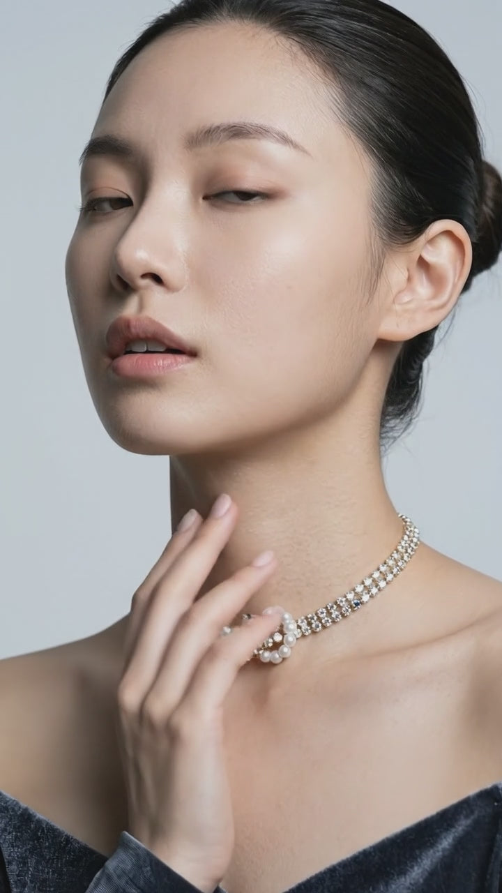 Pearl Crystal Choker Necklaces For Women Short Chain Rhinestone Necklaces Statement Jewelry
