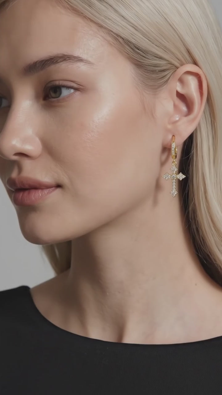 Sacina Gold-tone Rhinestone Cross Hoop Earrings Cross Earrings for Women Rhinestone Earrings Gothic Earrings Y2k Earrings Christmas Jewelry Gift for Women