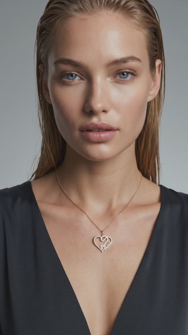 Double Heart Necklace Personalized Necklaces Pendant Gifts Stainless Steel For Women