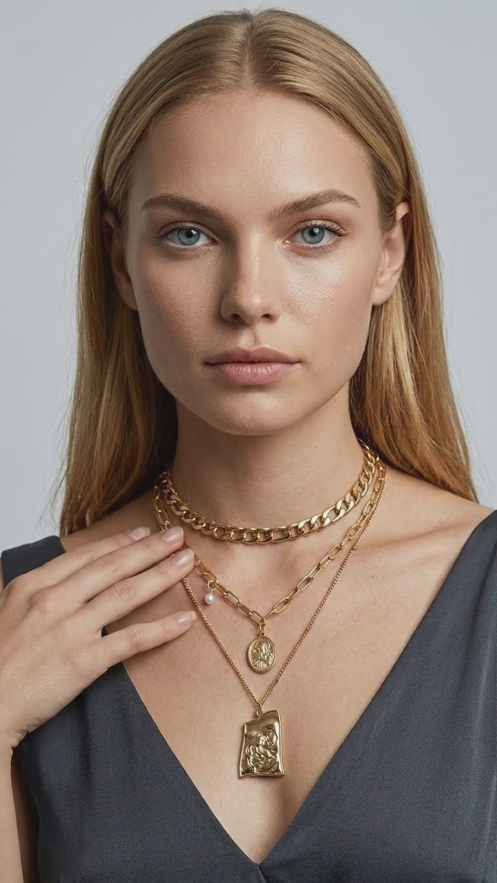 Vintage Punk Multi Layered Women's Pearl Necklaces Fashion Long Geometric Portait Pendant Necklace