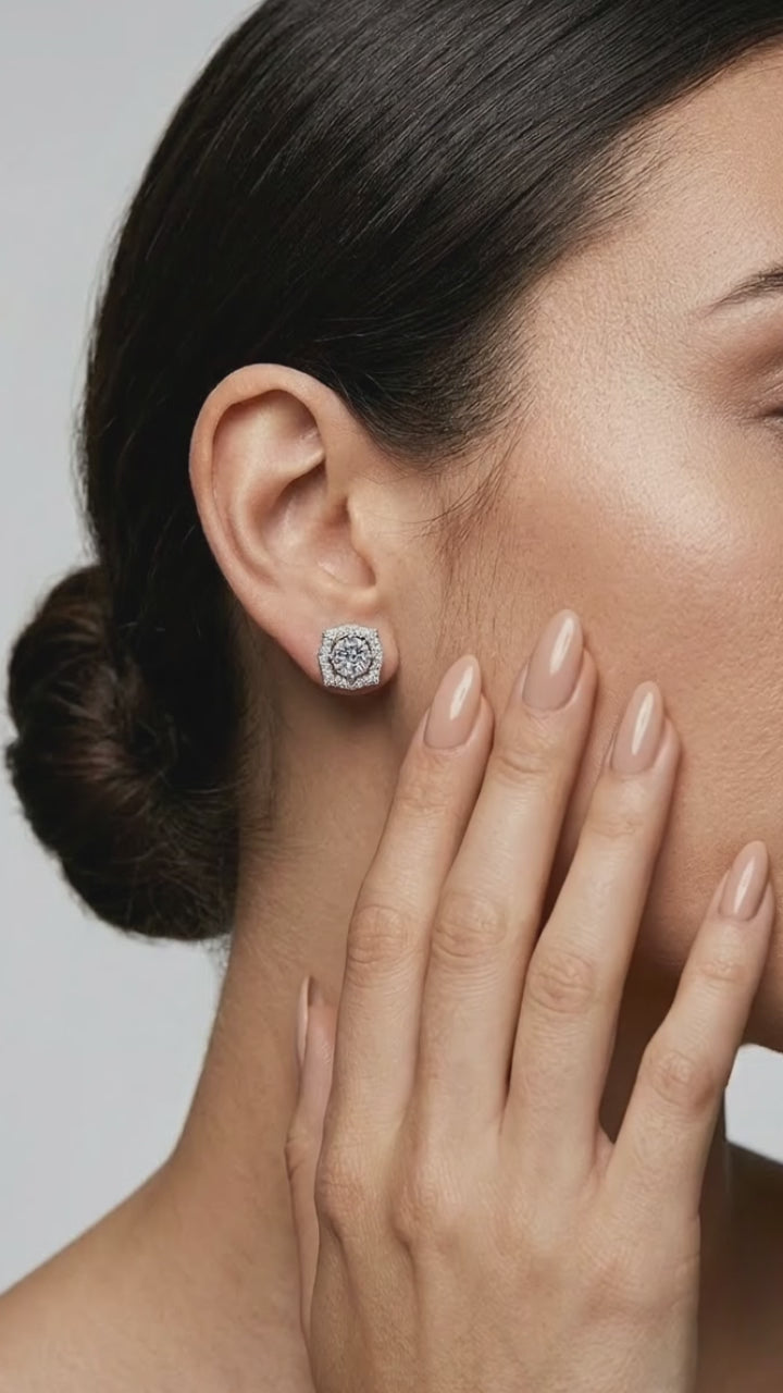 1 Carat Moissanite Geometric Stud Earrings