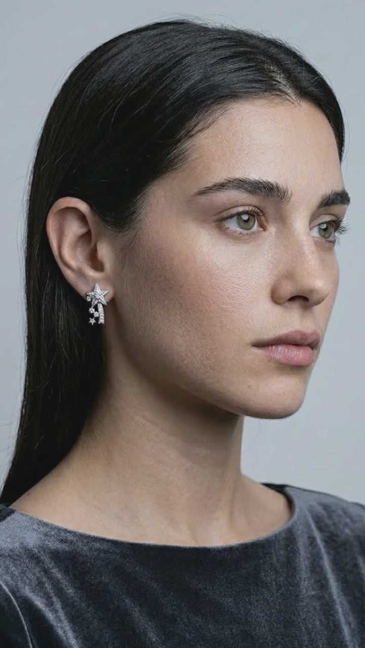 Dlknp Silver Clip on Earrings for Women Star Shaped Clip-on Earrings with Cubic Zirconia Hypoallergenic Non Pierced Earrings Jewellery