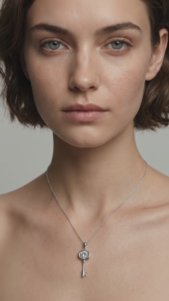 Adored Moissanite Key Pendant Necklace