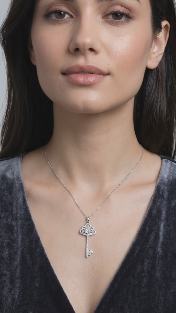 1 Carat Moissanite Key Pendant Necklace