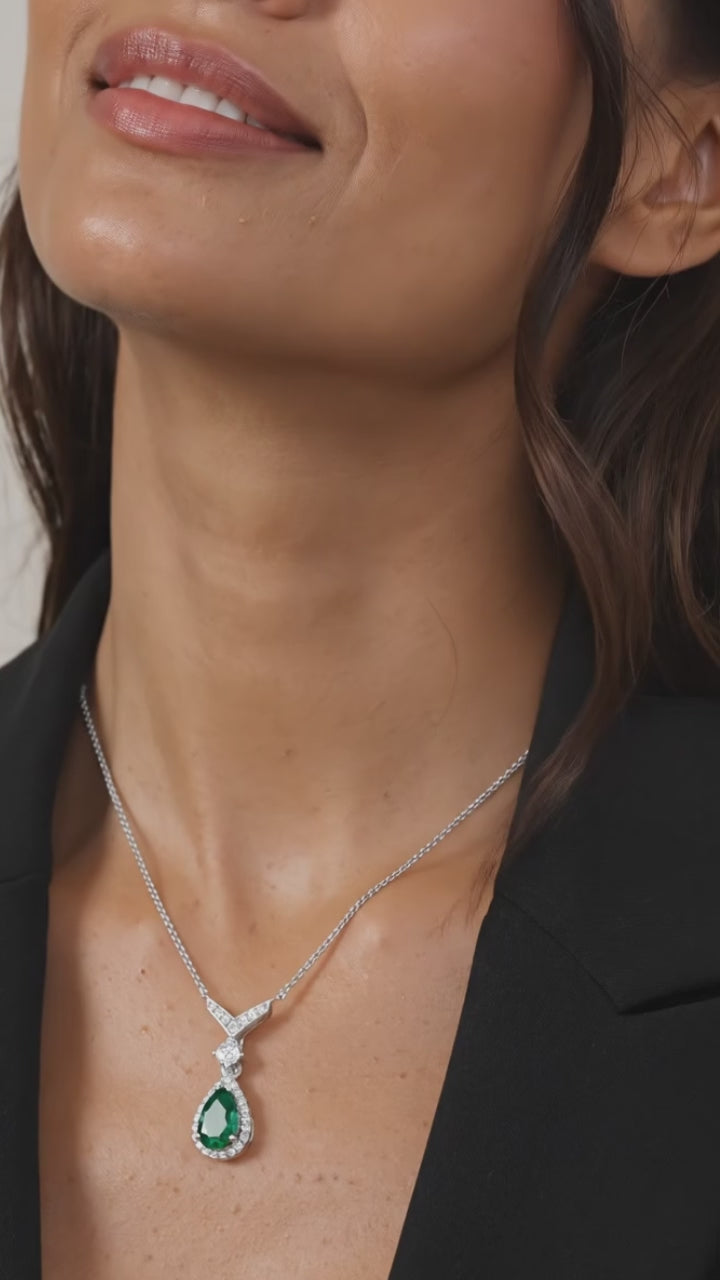 Lab-Grown Emerald Teardrop Necklace