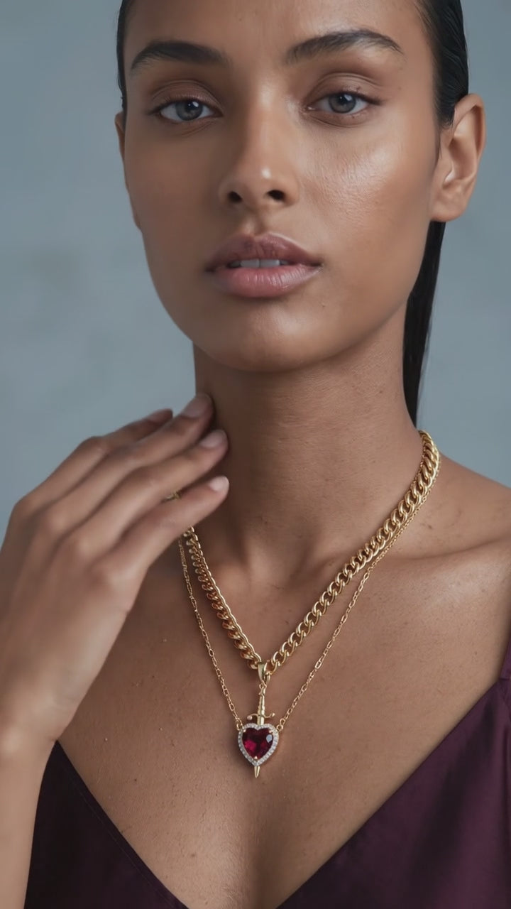 New Heart And Sword Necklace Set Gold Color Stainless Steel Crystal Couple Necklaces For Women Men Boyfriend Girlfriend Gifts