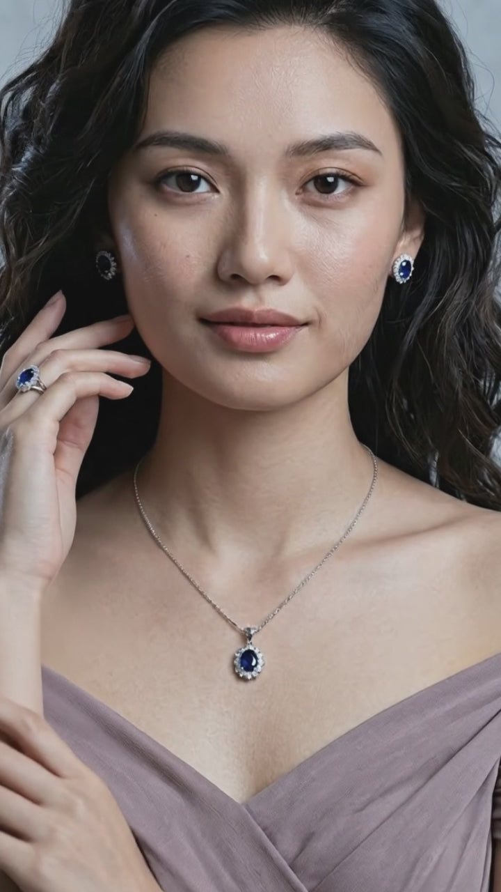 Silver 925 Women Bridal Jewelry Sets Blue Zirconia Costume