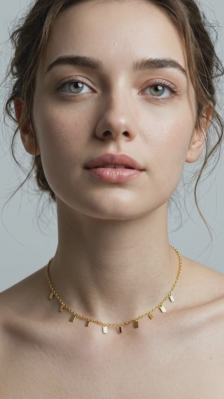 Peri'sBox Round Circle Small Charm Gold Necklaces Waterdrop Rectangle Titanium Steel Choker Necklaces for Women Dainty Necklace