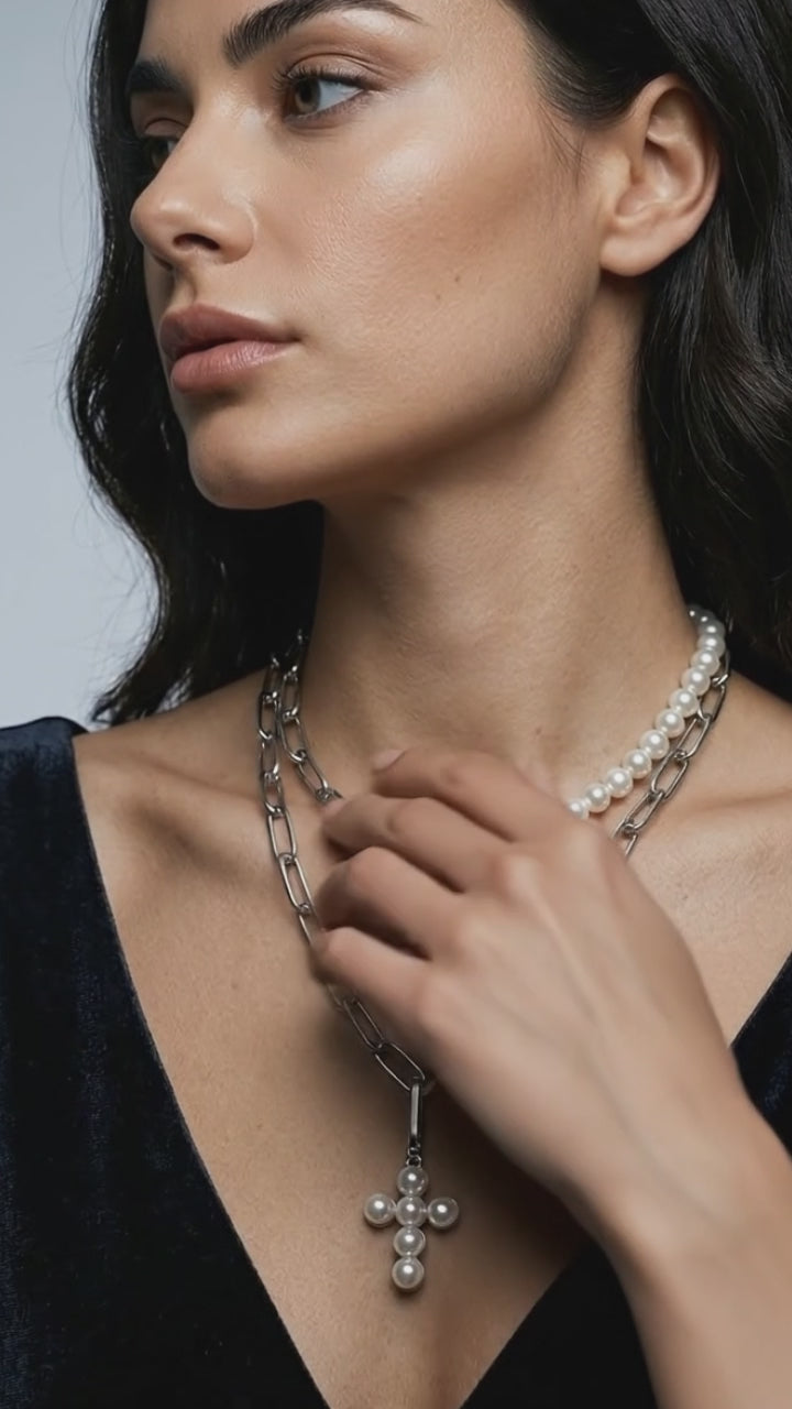 Luxury Design Imitation Pearls Choker Necklace Female Cross Pendant Necklaces for Women Gold Color Fashion Coin Jewelry