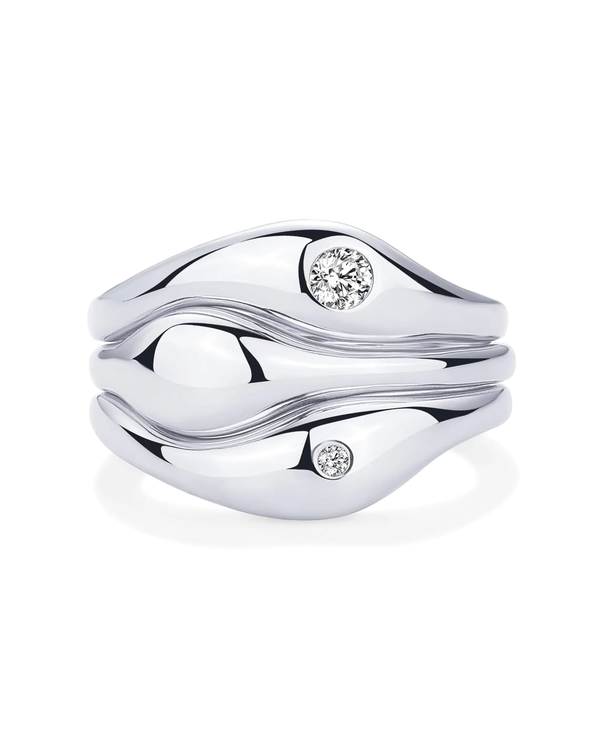 PAVOI Rhodium Plated Chunky Stackable Rings Set for Women | Wavy Triple Ring Stack | Cubic Zirconia Bands Pack | Size 7