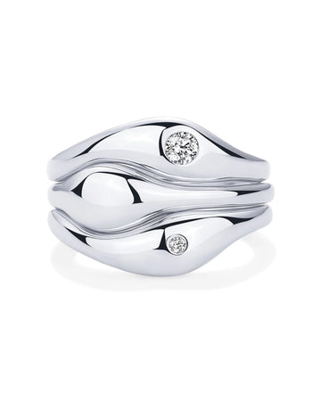 PAVOI Rhodium Plated Chunky Stackable Rings Set for Women | Wavy Triple Ring Stack | Cubic Zirconia Bands Pack | Size 7