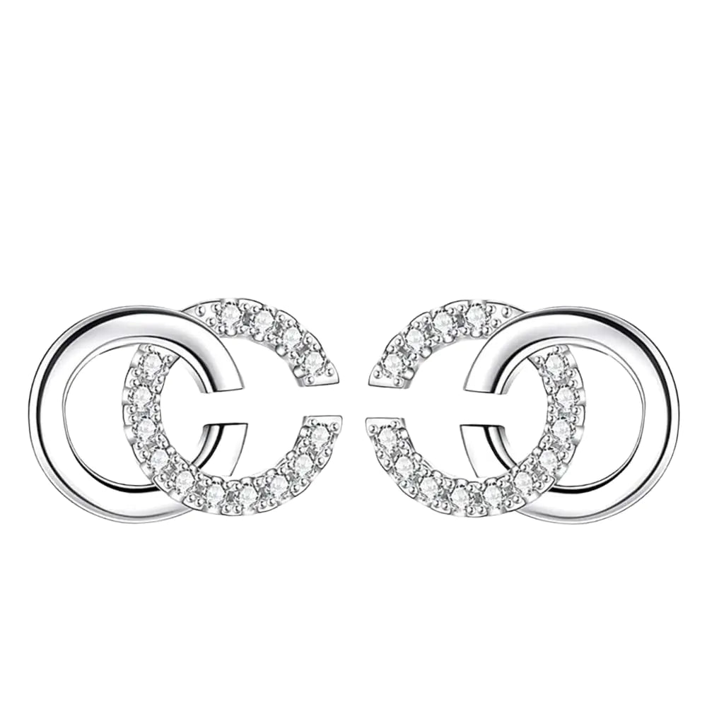 LaBling Double C Earrings for Women | Designer Earrings Chic Letter Design Stud Earrings | Lovely Gift - Silver