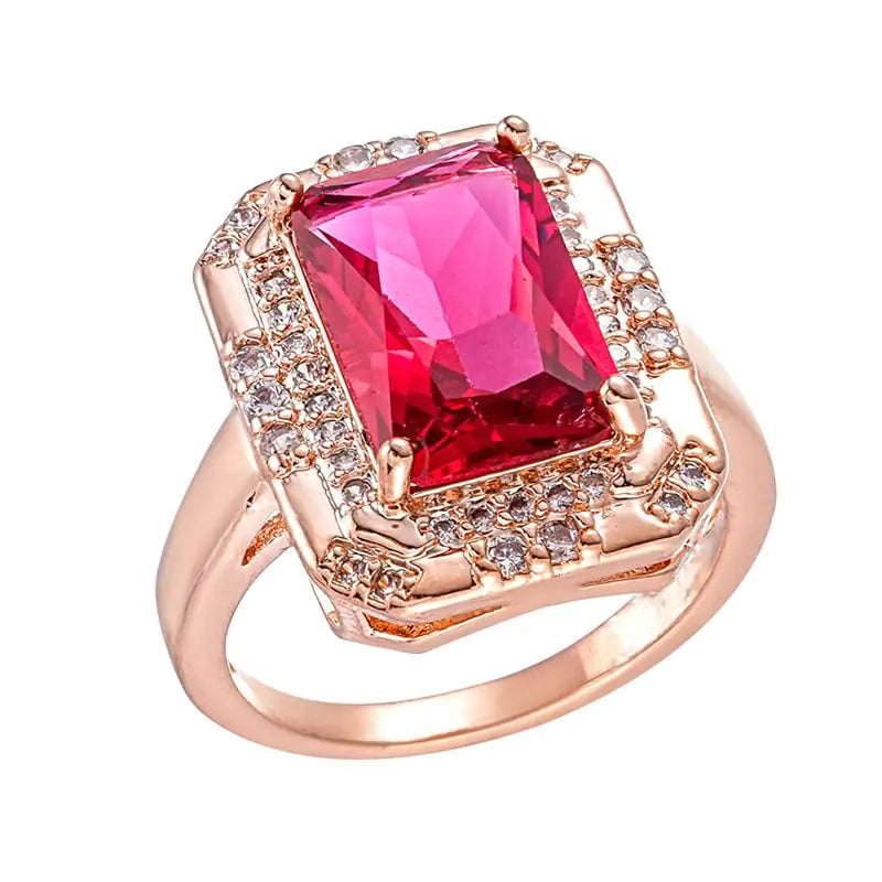 Narica Womens Yellow Gold Plated Radiant Cut Created Garnet CZ Cubic Zirconia Filled Statement Rings Wedding Engagement Proposal Band for Mom 9# 11-Red