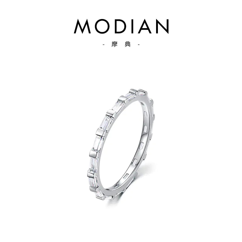 Geometric Rainbow Full Diamond Stackable Silver Ring