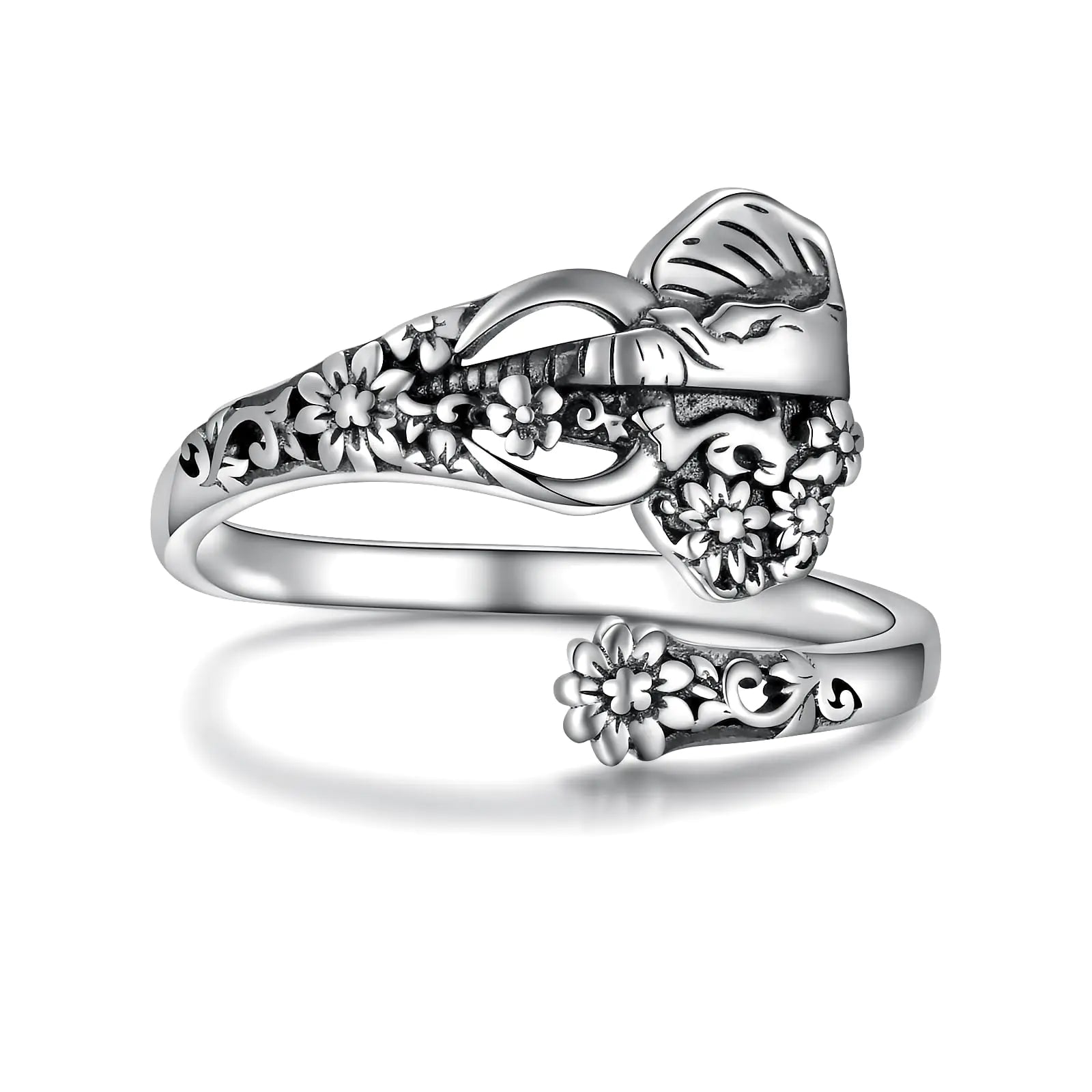 Zepmais Elephant Spoon Ring for Women - 925 Sterling Silver Vintage Flower Thumb Rings Boho Style Jewelry Statement Gifts for Mom Grandma