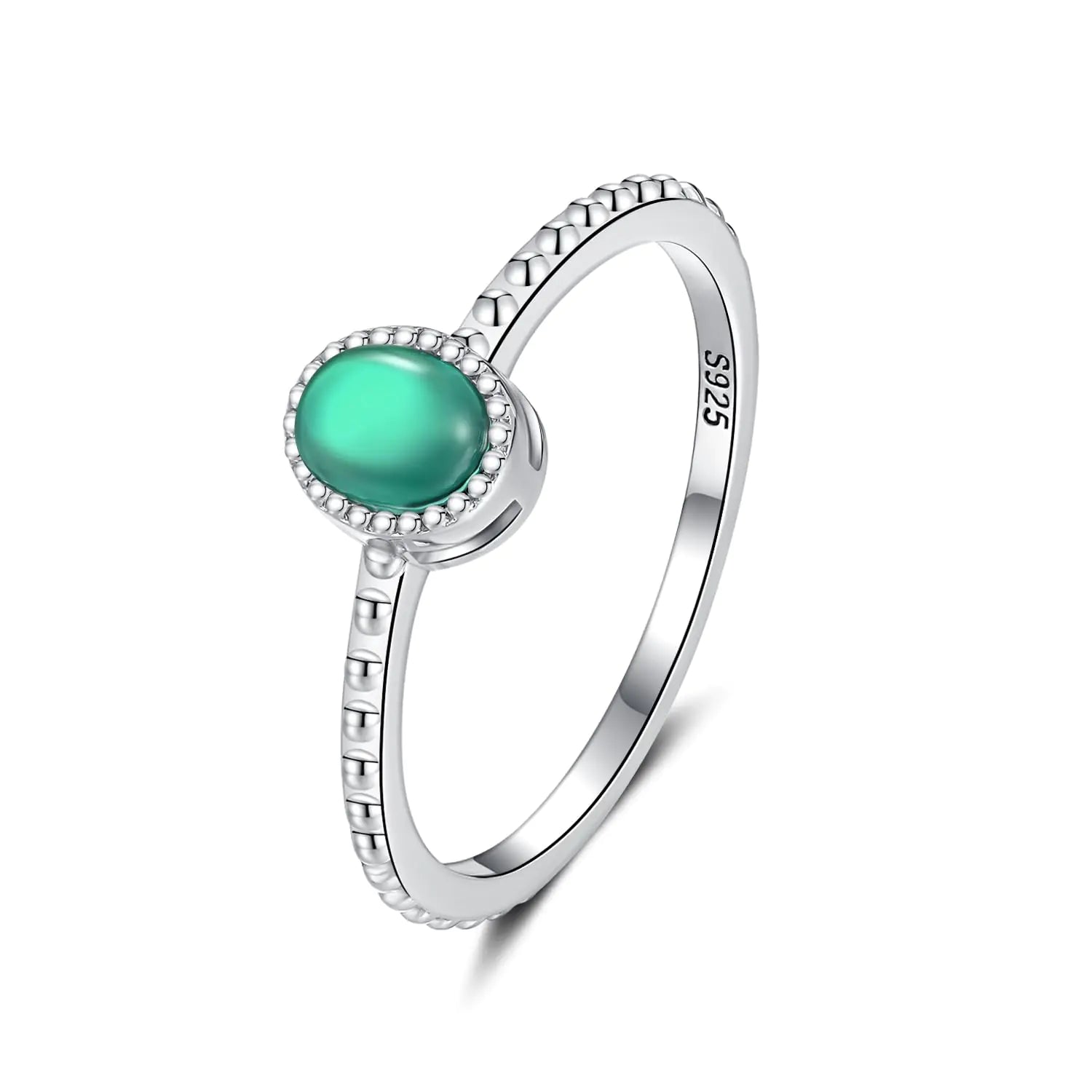 Stackable 5A Cubic Zirconia Rings for Women - S925 Sterling Silver Stacking Ring Knuckle Band Size 9 with Green Oval Stone for Teens Daughter - Christmas Anniversary Birthday Gifts Jewelry