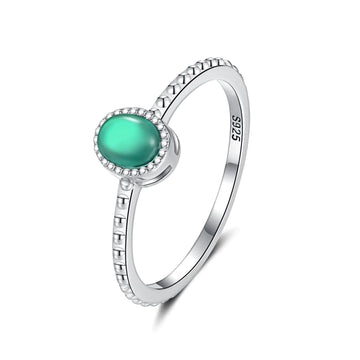 Stackable 5A Cubic Zirconia Rings for Women - S925 Sterling Silver Stacking Ring Knuckle Band Size 9 with Green Oval Stone for Teens Daughter - Christmas Anniversary Birthday Gifts Jewelry