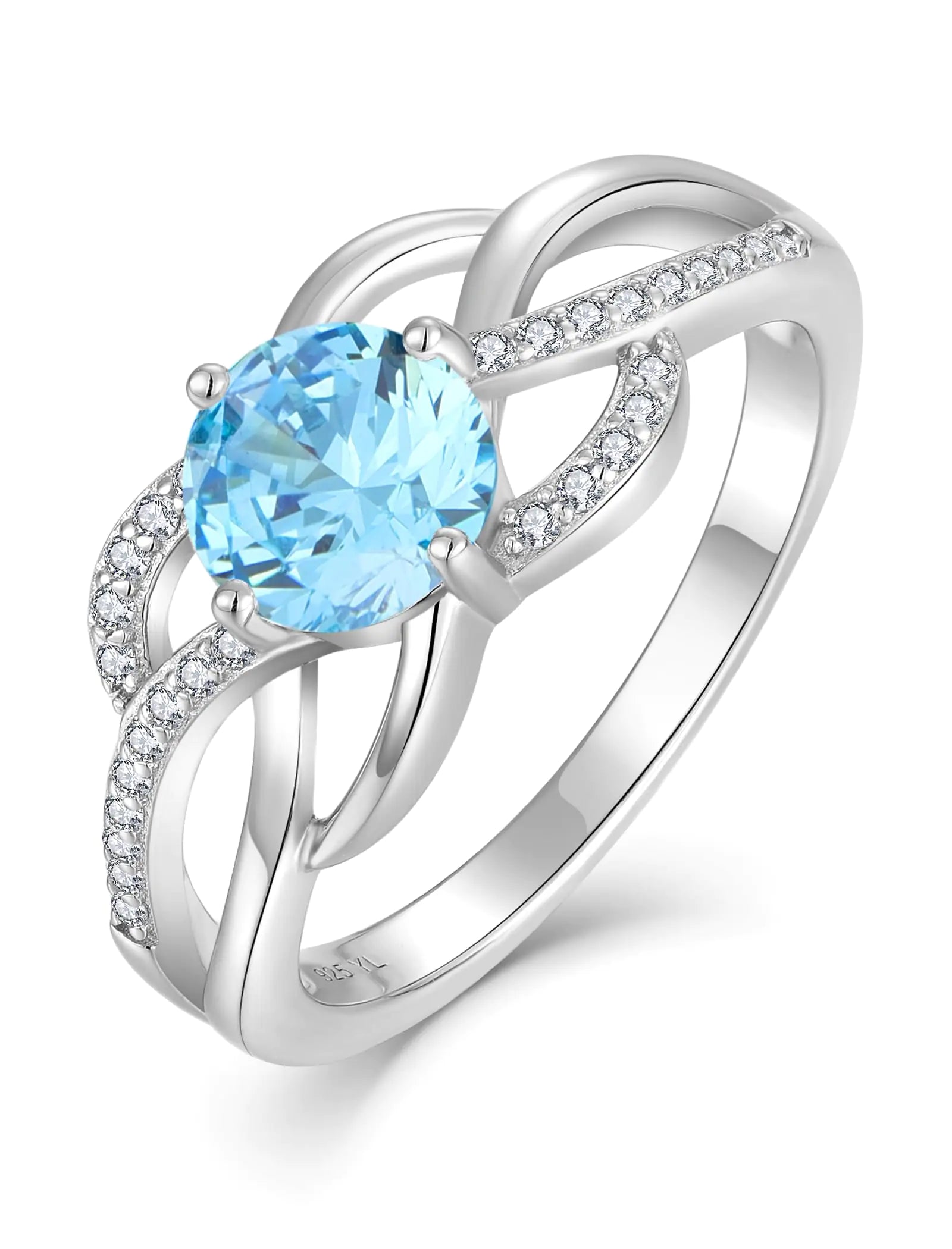 YL Celtic Knot Rings 925 Sterling Silver Twisted Ring Created Aquamarine Infinity Statement Rings for Women-size5