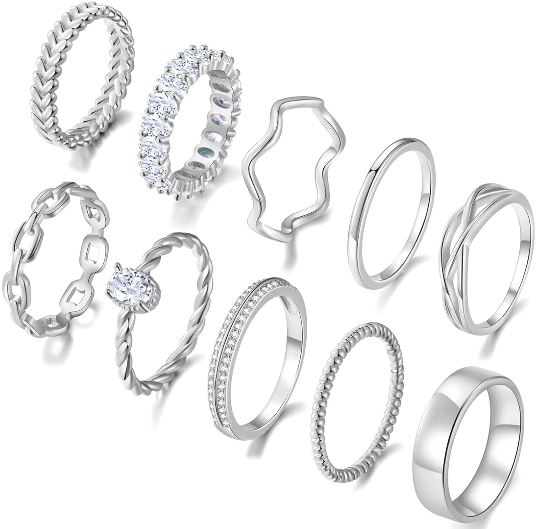 PLOMFOV Silver Rings for Women Set Stackable Knuckle Rings Thin Dainty Simple Band Silver Ring Trendy Thumb Stacking Ring Pack Size Silver 6
