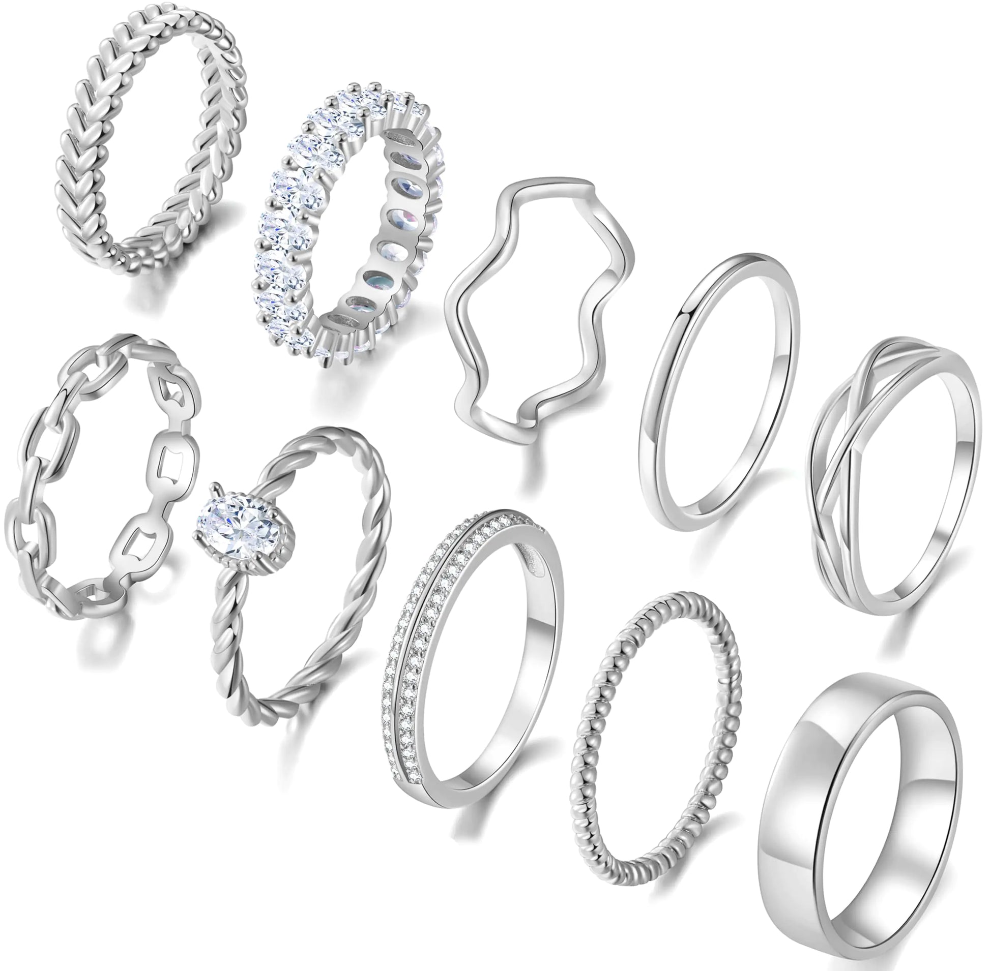 PLOMFOV Silver Rings for Women Set Stackable Knuckle Rings Thin Dainty Simple Band Silver Ring Trendy Thumb Stacking Ring Pack Size Silver 6